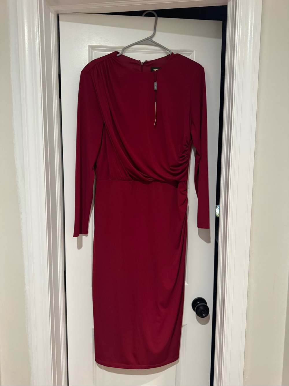 Alexia Admor Burgundy Long Sleeve Draped Midi Dress